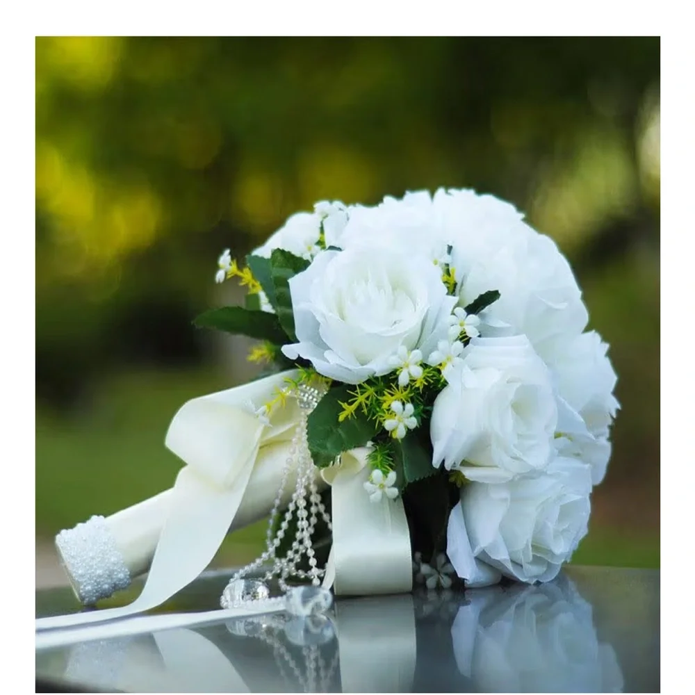 New White Wedding Bouquet Faux Roses Bride Photo Shoots 12